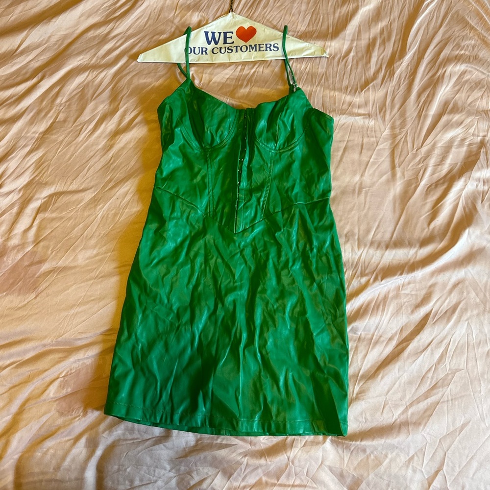 Green latex strap dress from fashion nova